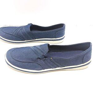 Step About Shoes Womens 11W Denim Blue Slip-on Loafer Canvas Casual Rubber Soles